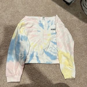 Pink by Victoria’s Secret off the shoulder sweatshirt. XL tie dye.